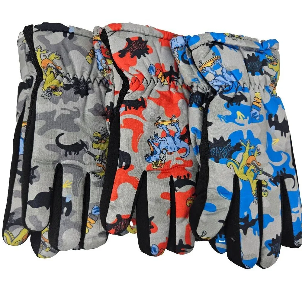 Kids Fur Lined Winter Ski Gloves, Assorted Colors, Bundle of 3 Pairs